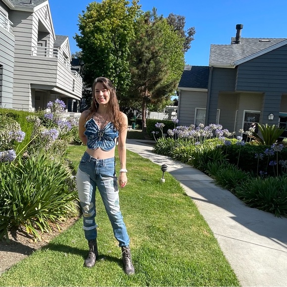 Erika Kelly Apparel Upcycled Everlane Skinny Jeans Patchwork & Lace Handsewn - Picture 14 of 17